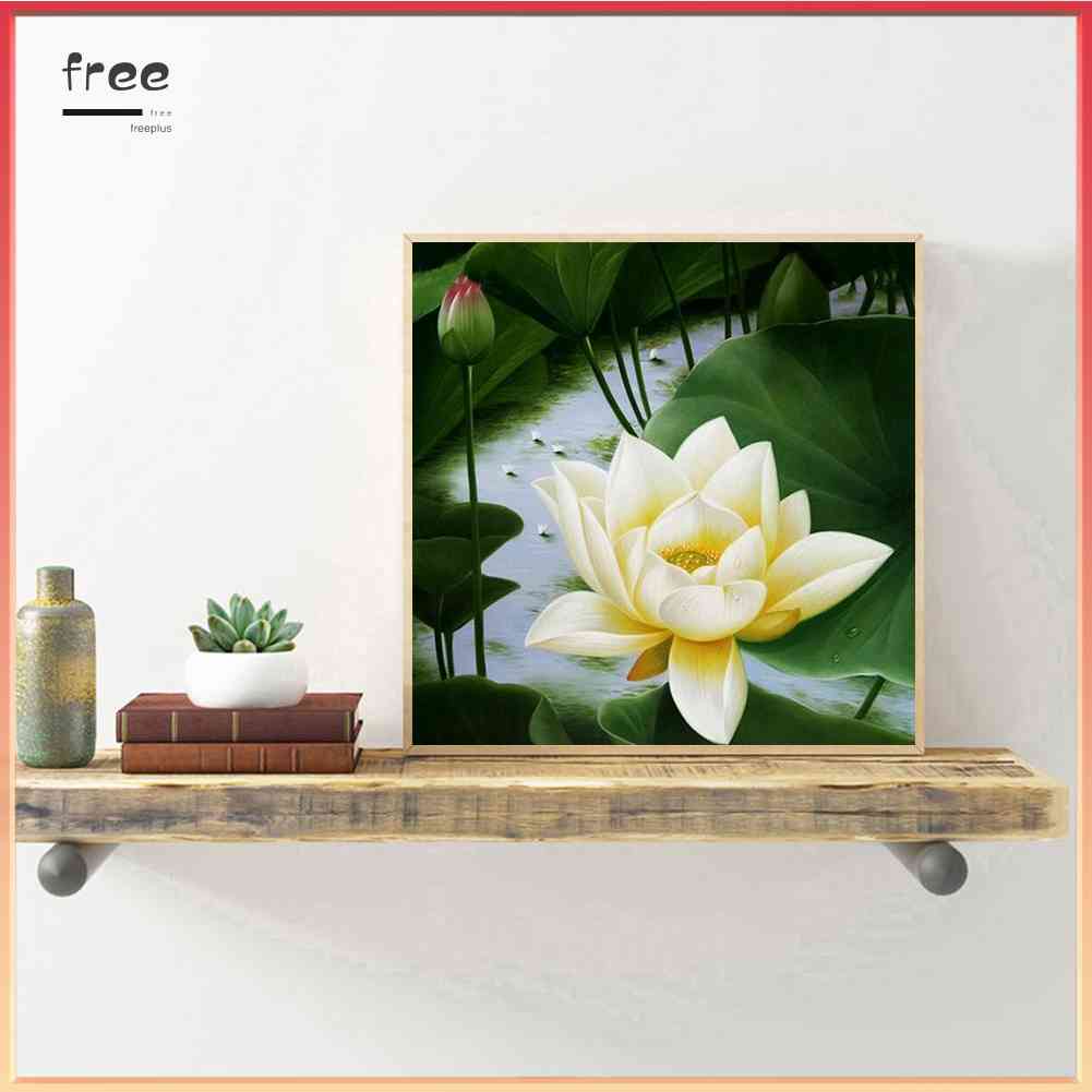 Tranh Đính Đá Kim Cương Toàn Bộ 5D DIY Hình Vẽ Hoa Sen Trắng