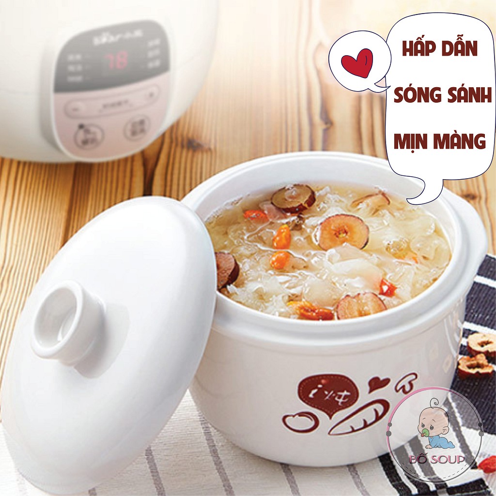 Nồi Nấu Cháo Chậm Bear 0,8L Bản Quốc Tế Có Lồng Hấp Shop Bố Soup