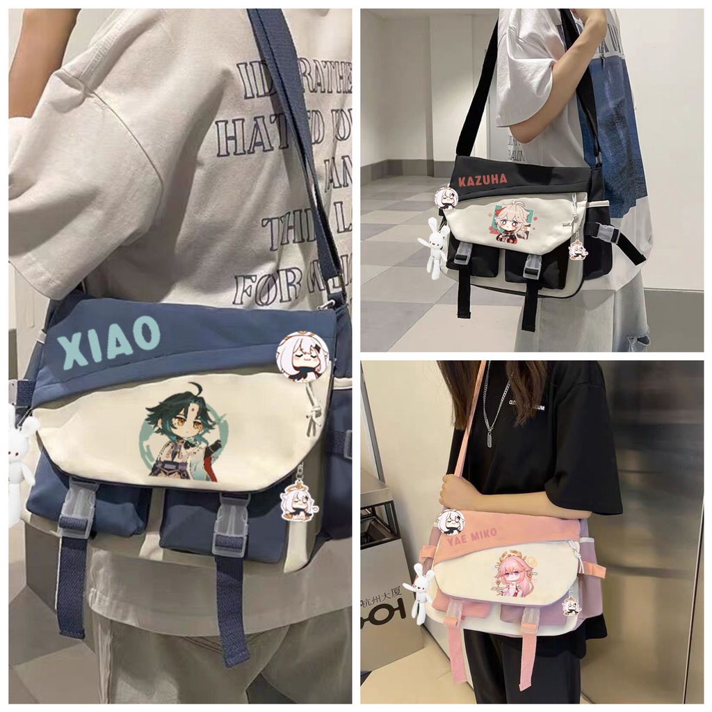 Túi Đeo Chéo Vai Xiao Hutao Zhongli Kazuha Cá Tính Tartaglia Childe Dễ Thương Yae Miko Qiqi