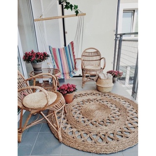 Thảm cói tròn decor, trang trí nhà cửa 120cm