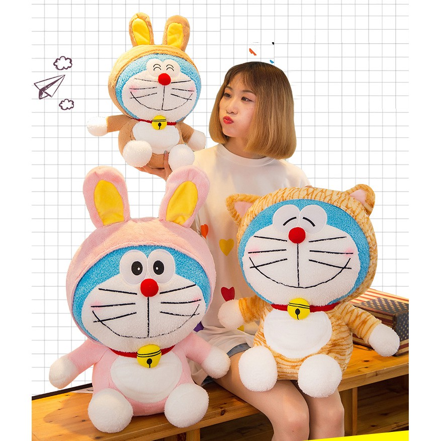 THÚ NHỒI BÔNG DOREMON (DORAEMON) 30CM--->50CM PHIÊN BẢN THỎ HỒNG, THỎ NÂU, BEO SIÊU KƯNG