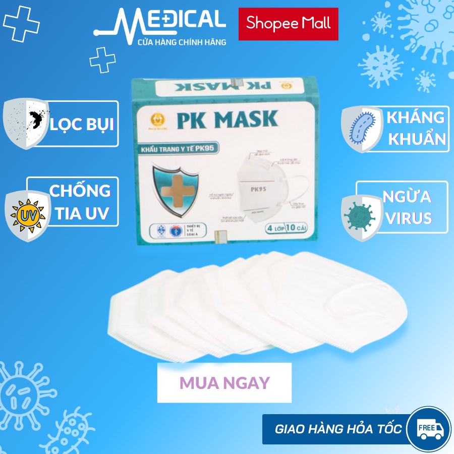 Khẩu trang y tế 4 lớp PK95 PHÚC KHANG MASK màu trắng chính hãng - MEDICAL