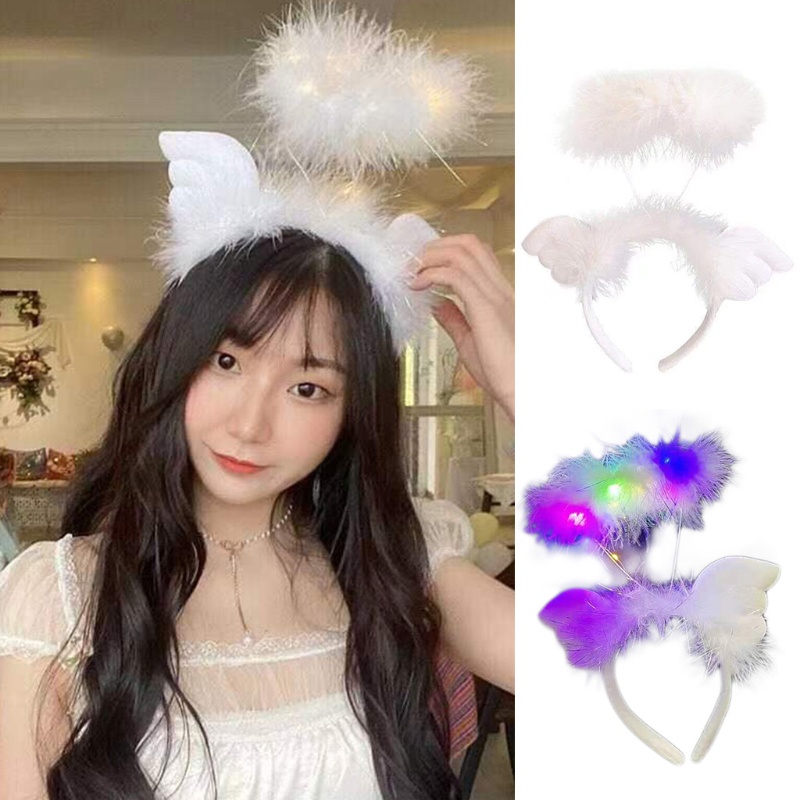 Cài tóc phát sáng hình cánh thiên thần đính lông vũ hóa trang lễ halloween/trình diễn sân khấu
