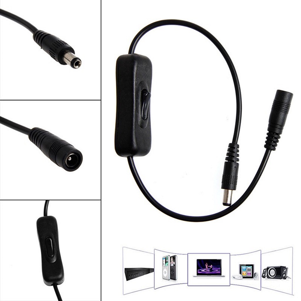 Dây Nối Nguồn DC Có Công Tắc, Dây Nguồn DC Đực Cái 5.5x2.1mm Dây To