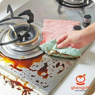 Khăn lau đa năng bếp, bát đĩa, cốc chén thấm nước chống dính dầu mỡ hai mặt loại to 15x26cm