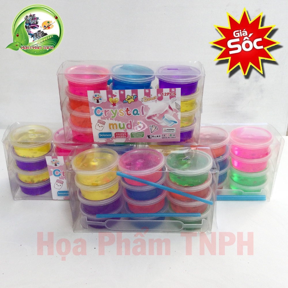 Vỉ 12 Hộp Slime Slam Nhũ Kim Tuyến Trong Suốt Tuyệt Đẹp Nhiều Màu Sắc Siêu Đẹp Slime Crystal Mud Chấ