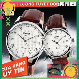 Đồng hồ đôi SKMEI 9058 dây da cao cấp, chống nước tuyệt đối,sang trọng,phong cách cổ điển,BH 12 th