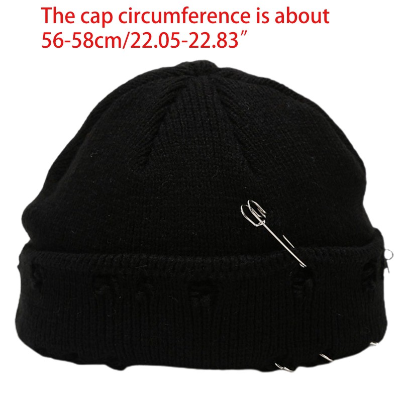 Mũ beanie dệt kim thiết kế lỗ lõm hình tròn trang trí vòng và ghim băng thời trang mùa đông