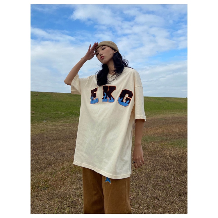 Áo Thun Nữ Ngắn Tay Thêu Chữ Phong Cách Hàn Quốc