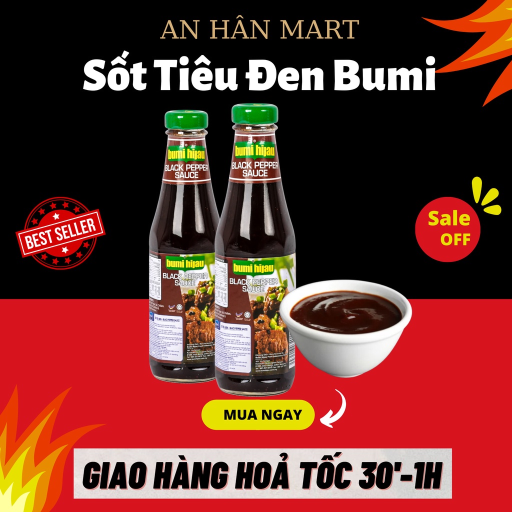 Sốt Tiêu Đen Bumi Hijiau làm bít tết, thịt nướng chai 340g