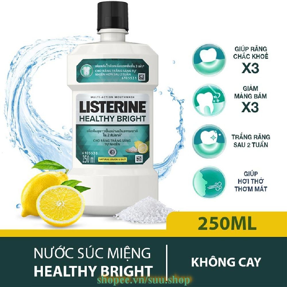 Nước Súc Miệng 250Ml Listerine Healthy Bright Làm Trắng Răng Thơm Miệng, suu.shop Cam Kết 100% Chính Hãng.