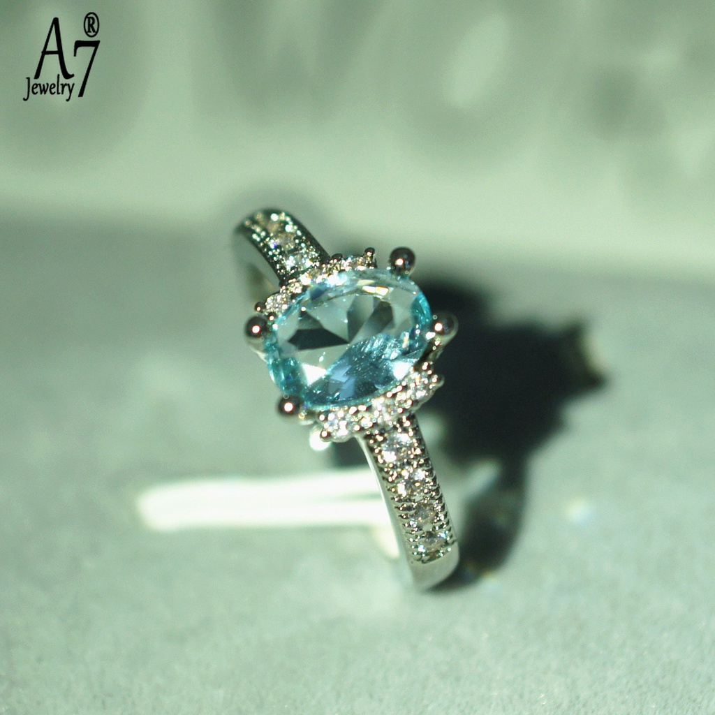 Nhẫn bạc S925 đính đá Sapphire nhân tạo thời trang cho nữ