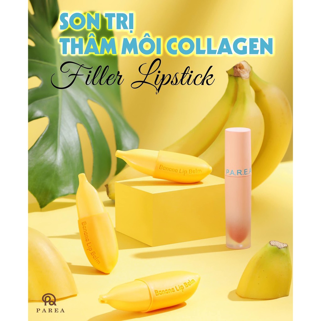 ☀ 𝗖𝗼́ 𝗦𝗔̆̃𝗡 Son Filler Collagen Chuối Khử Thâm Parea cùng son màu Chu Lipstick ( NHẮN TIN CHO SHOP ĐỂ ĐƯỢC TẶNG QUÀ )