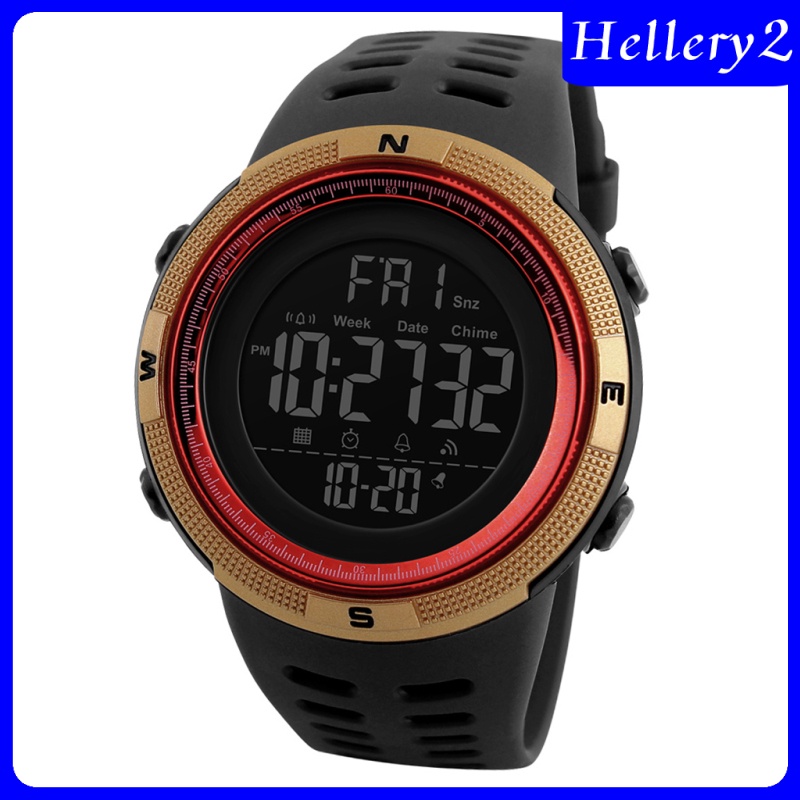 [HELLERY2] 1251 Mens Digital Sports Watch Waterproof Stopwatch Countdown Red