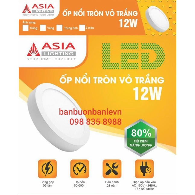 Đèn LED ỐP NỔI TRÒN VỎ TRẮNG 12W, 18W, 24W ASIA