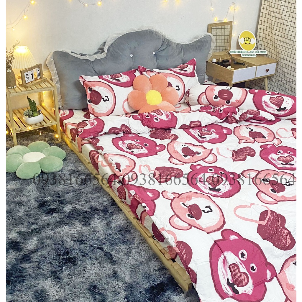 TRỌN BỘ COTTON POLY 5 MÓN CHĂN PHAO DÀY DẶN HÀNG VN GẤU HỒNG - ĐỦ KÍCH THƯỚC