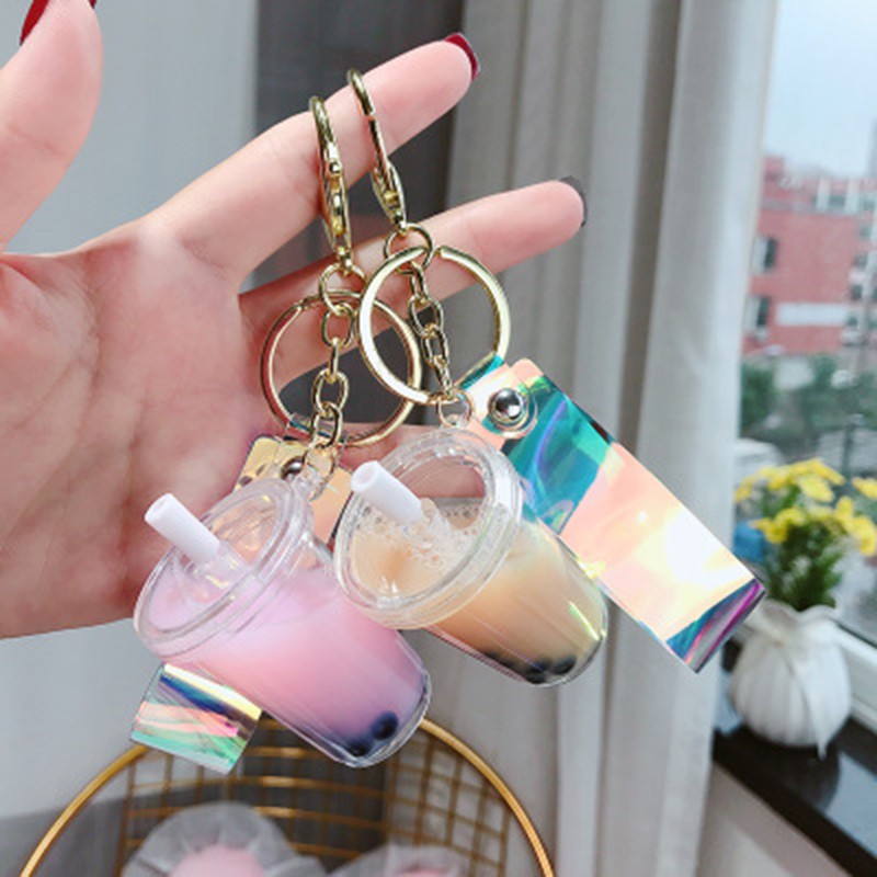 Móc Khóa Hình Bình Sữa Đính Ngọc Trai