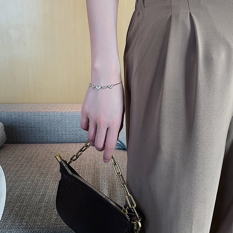Lắc tay nữ mặt trái tim bền màu Vòng đeo tay đính đá có dây rút chỉnh kích thước thông minh Lemi accessories