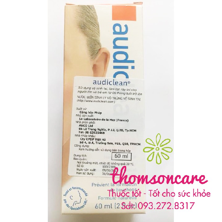 Nước rửa tai Audiclean - Ear Cleansing Wash - vệ sinh tai, lấy ráy tai