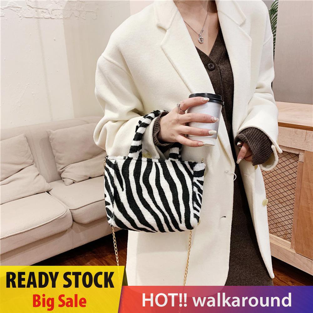 Walk Autumn Shoulder Handbag Zebra Pattern Plush Women Chain Messenger Bag Totes