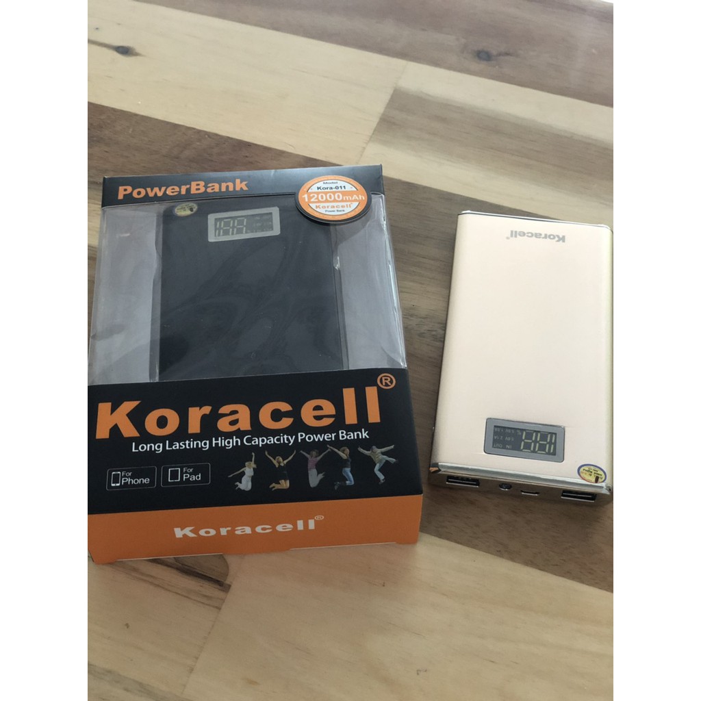 Pin sạc dự phòng KORACELL 12.000mAh, Có LCD hiển thị pin. HÀNG CHÍNH HÃNG BẢO HÀNH 12 tháng