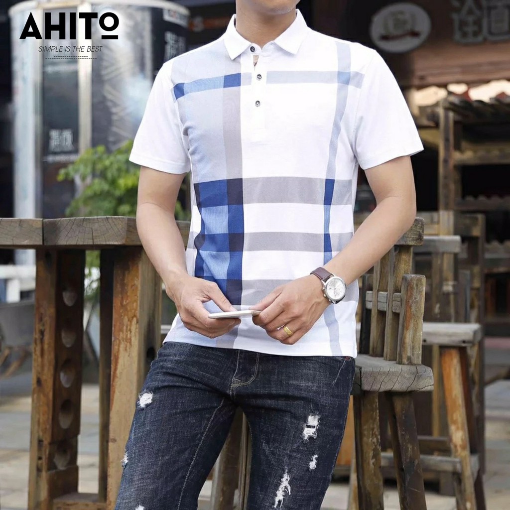 Áo thun Polo Nam có cổ thiết kế phối kẻ độc đẹp vải cá sấu co dãn 4 chiều, chuẩn đẹp lịch sự, thanh lịch. | BigBuy360 - bigbuy360.vn