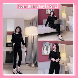 Đồ bộ nữ nhung viền bèo nữ thu đông LD027