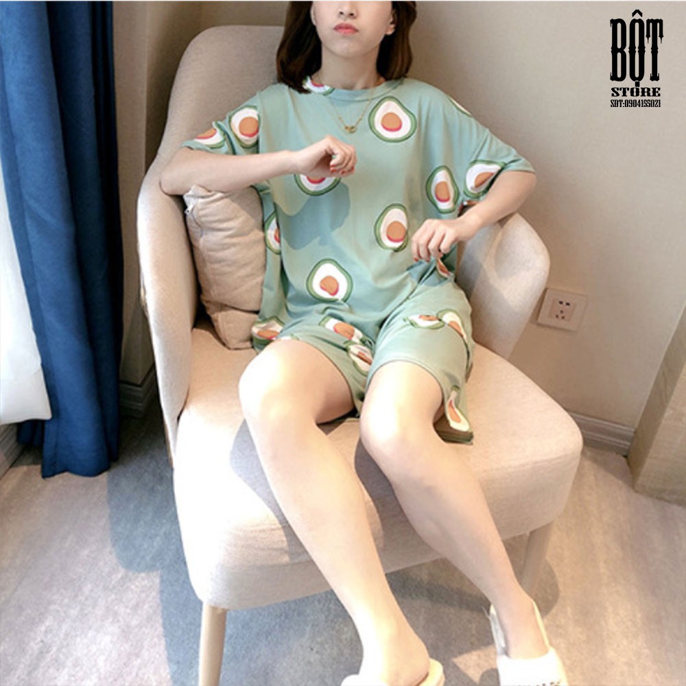 Bộ đồ ngủ thun cotton cộc tay cho nữ chất mát mặc ngủ hoặc đi chơi mùa hè DN09