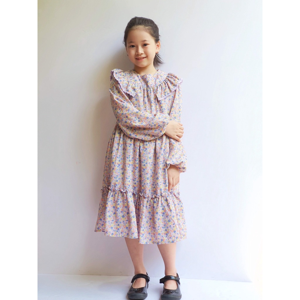 Váy chiffon Curlysue màu tím hoa nhí sắc màu bèo vai ngực