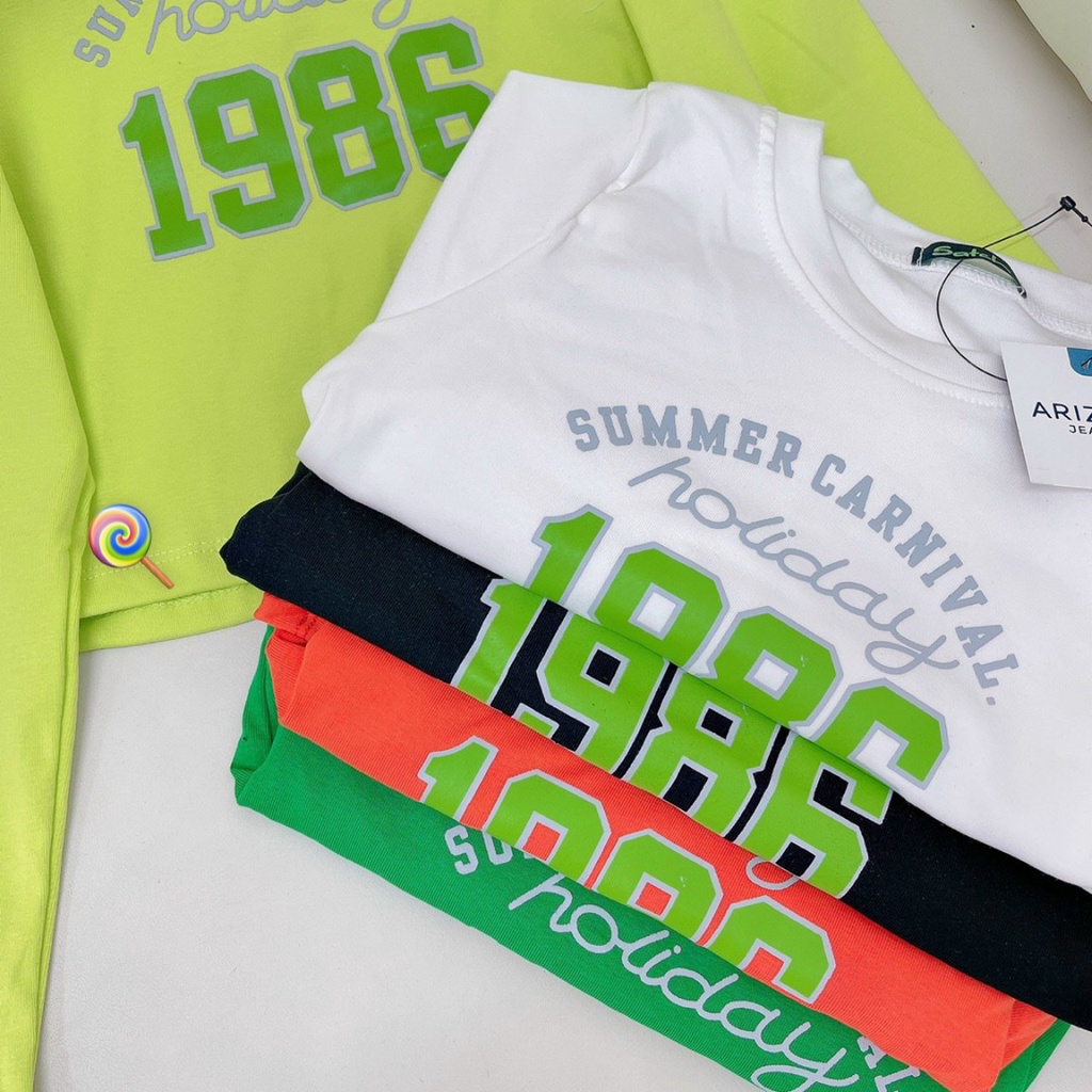 Áo thun nữ dáng ngắn croptop kiểu cổ tròn in chữ 1986 hot