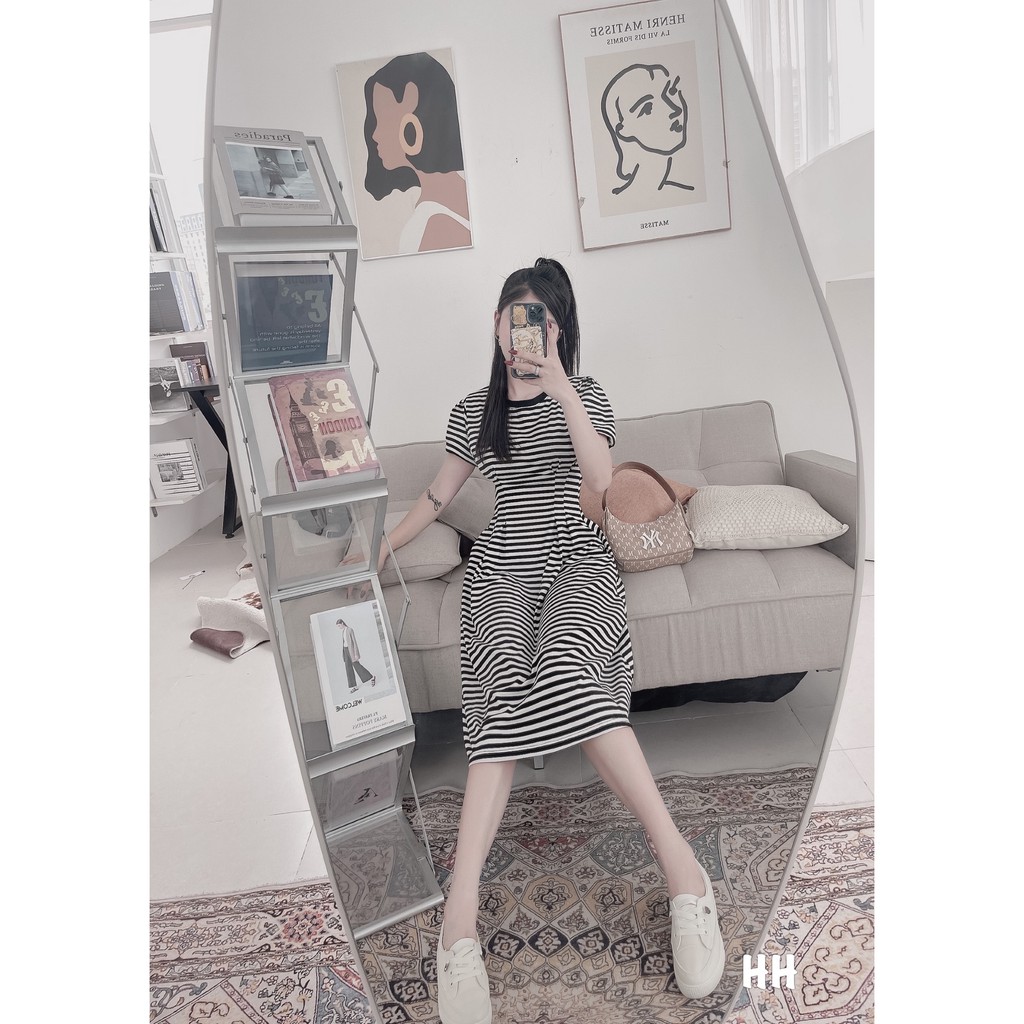 VN132 - VÁY KẺ XÒE CHIẾT EO CỔ TRÒN CHO NỮ | BigBuy360 - bigbuy360.vn