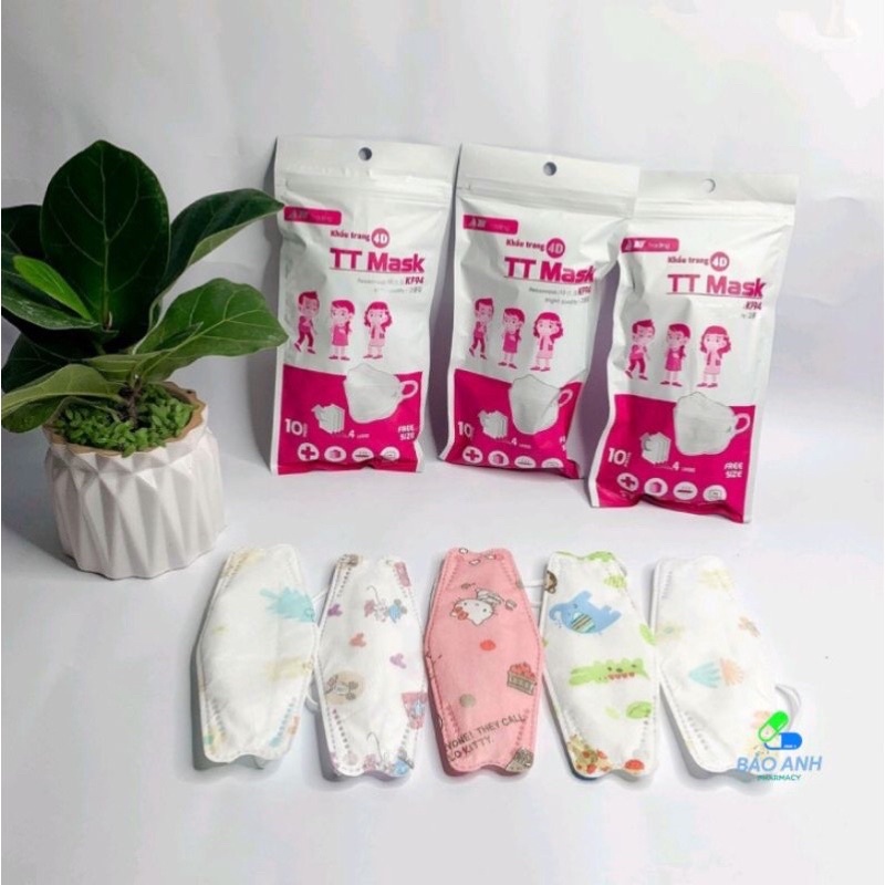 Túi 10 cái khẩu trang KF94 trẻ em nhiều mẫu mã đa dạng