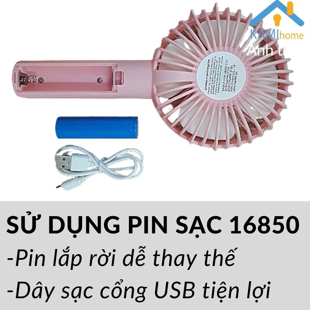 Quạt mini cầm tay và để bàn Pin sạc tích điện có Giá kê điện thoại mã 17015.17008