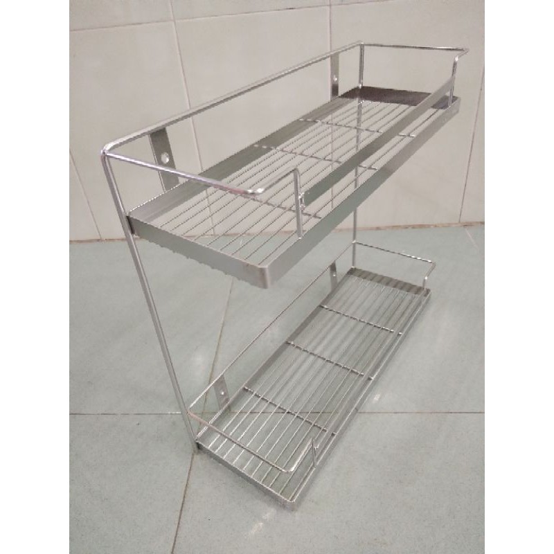 kệ gia vị 2 tầng, kệ nhà tắm 2 tầng treo tường 100% inox 304 loại 1