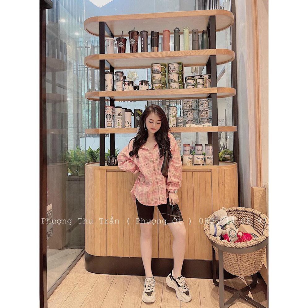[ Hàng Đẹp Bán Shop ] Áo Sơ mi kẻ hồng from rộng, Sơ mi nữ dáng rộng - thoitrangsvtn