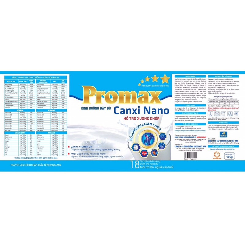 hộp 400g sữa Promax Canxi nano hàng chính hãng