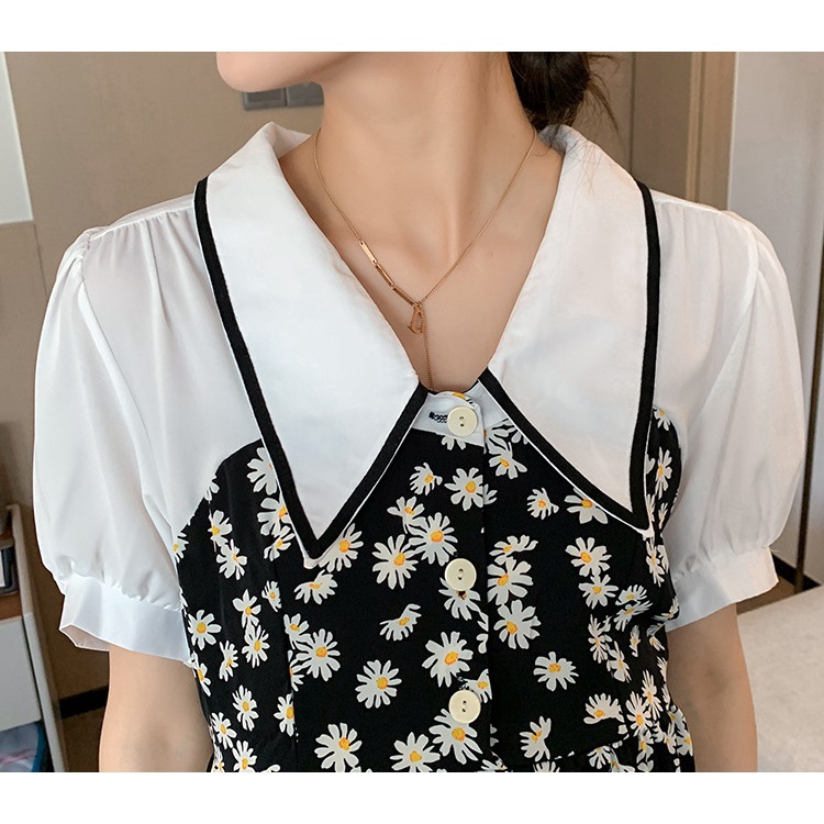 Váy đầm bầu sơ mi phối hoa nhí thiết kế cho mẹ bầu công sở, dự tiệc lịch sự trẻ trung mới mùa hè thoáng mát