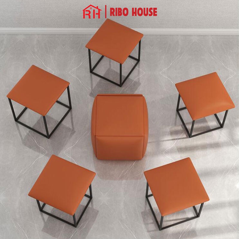 Bộ 5 ghế sofa đơn RIBO HOUSE khung kim loại sơn tĩnh điện hình rubik trang trí phòng khách quán cà phê sân vườn RIBO172