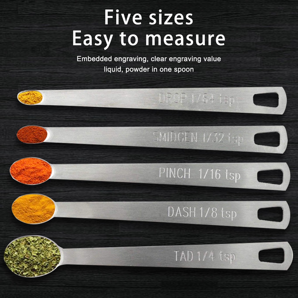 5 Piece Measuring Spoon Set Seasoning Mirror Polished Handled Sugar Juice Teaspoon Kitchen Tools Gadgets Utensils with