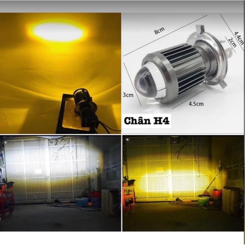 Đèn pha bi cầu chân H4 2 màu vàng trắng gắn xe máy