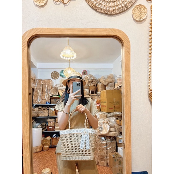Bán sỉ mũ cói đi biển loại 1 dáng vành ngắn đai nơ siêu xinh cute