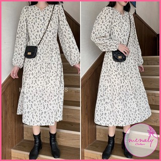 Váy vintage hoa nhí dáng dài maxi 2 lớp cổ tim