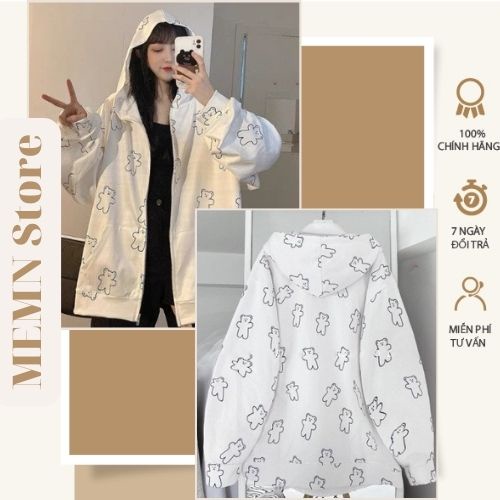 Áo khoác gấu trắng viền đen chất nỉ cotton MEMN 426
