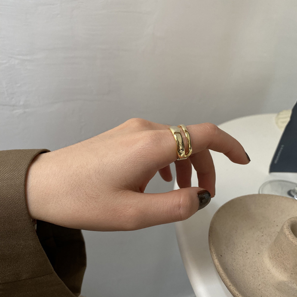 FORBETTER Elegant Adjustable Open Ring Fashion Party Accessories Finger Ring Women Wave Two Circle Trendy Creative Cool Alloy/Multicolor