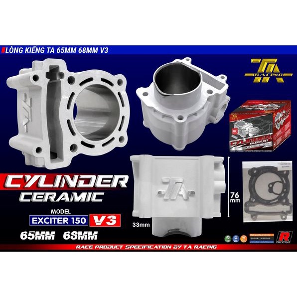 LÒNG KIẾNG + PISTON BẠC  TA RACING XE  EXCITER 135/150 65 - 68 - 72 MM / CHÂN 33 / thân 76