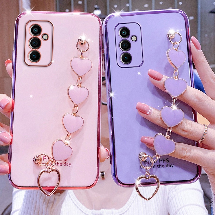 Ốp Điện Thoại Silicon Mạ Điện Hình Trái Tim Kèm Dây Đeo Cho Samsung Galaxy M53 M33 M62 M52 M42 M32 M22 M12 M02 M31 M51 4G 5G