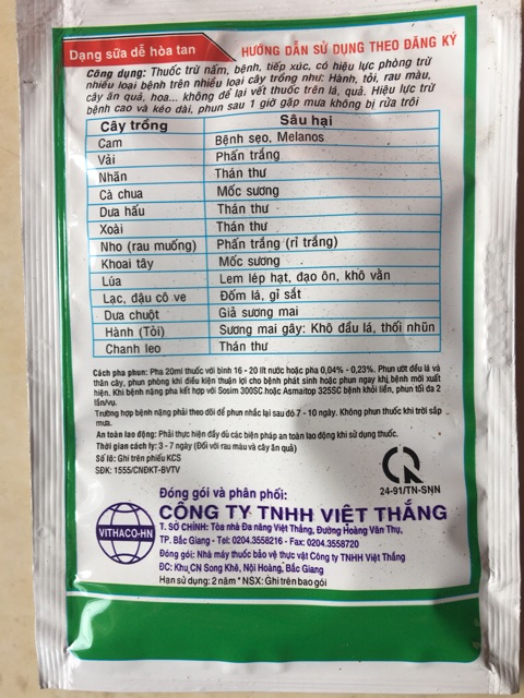 Thu ốc trừ bệnh Daconil 500SC trị vàng lá, thán thư 20ml/ gói