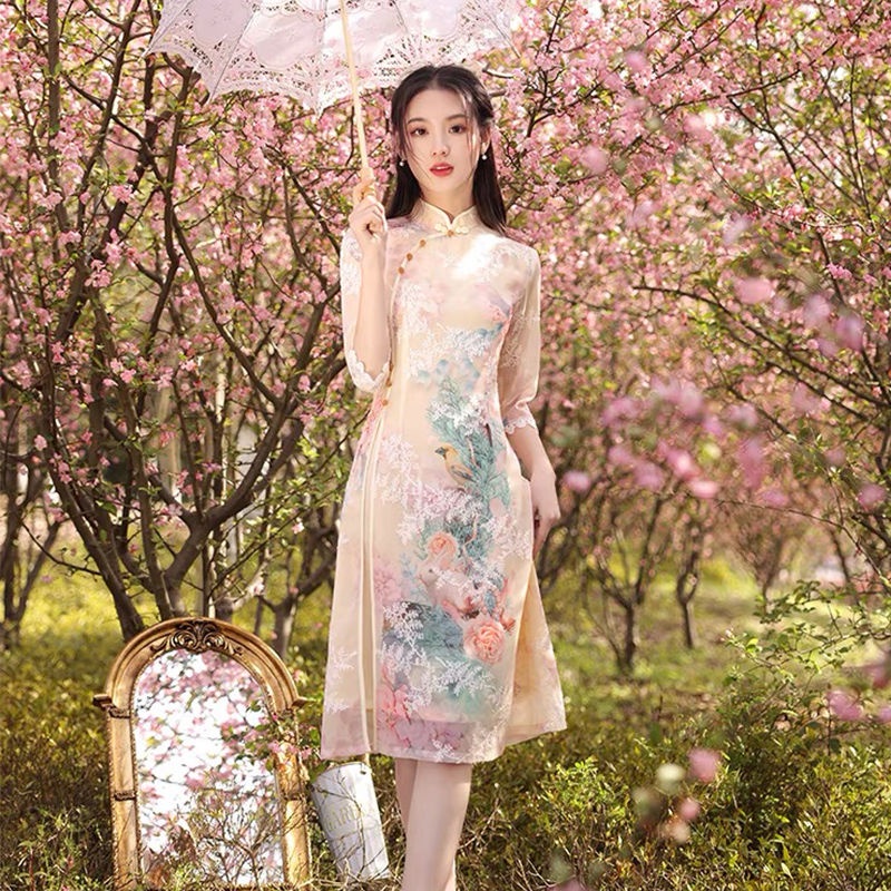 Đầm Sườn Xám Kiểu Dáng Đơn Giản Phong Cách retro Trung Hoa