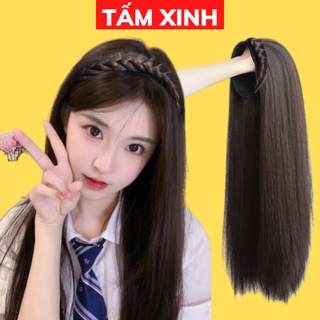 Tóc giả nửa đầu nữ đẹp, có gắn bờm tóc giả cao cấp TẤM XINH - Bộ tóc giả nửa đầu kiểu THẲNG GẮN BỜM