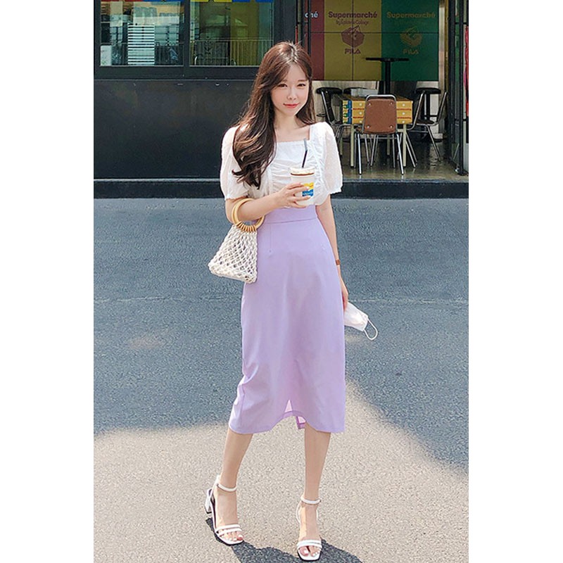 (ORDER- sẵn Set size S) Chân váy bút chì suông dài MORAN cạp cao màu tím phớt nhẹ nhàng vintage Hàn Quốc (MẪU _MỚI_2020)